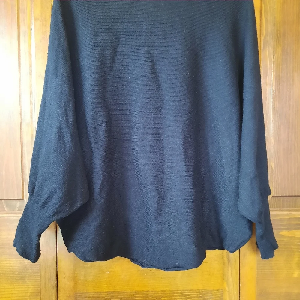 Thyme + Honey Cotton Blend Black Wide Boatneck Dolman Sleeve Knit Sweater Size L